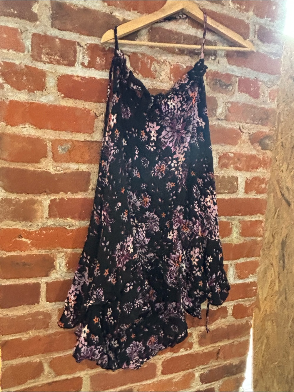 Free People Black Slip Dress with Purple Floral Print